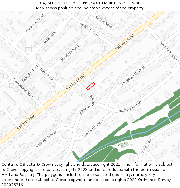 104, ALFRISTON GARDENS, SOUTHAMPTON, SO19 8FZ: Location map and indicative extent of plot