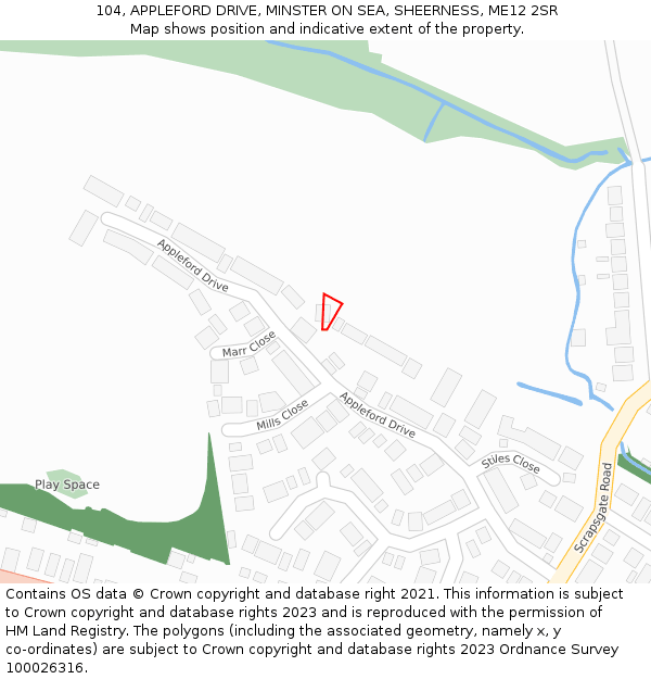 104, APPLEFORD DRIVE, MINSTER ON SEA, SHEERNESS, ME12 2SR: Location map and indicative extent of plot