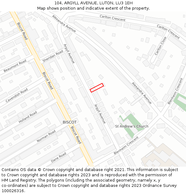 104, ARGYLL AVENUE, LUTON, LU3 1EH: Location map and indicative extent of plot