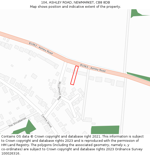 104, ASHLEY ROAD, NEWMARKET, CB8 8DB: Location map and indicative extent of plot