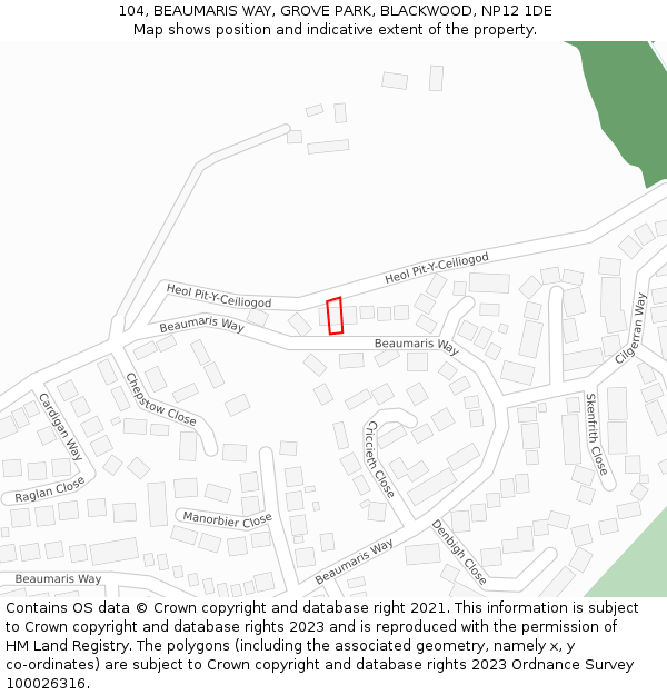 104, BEAUMARIS WAY, GROVE PARK, BLACKWOOD, NP12 1DE: Location map and indicative extent of plot