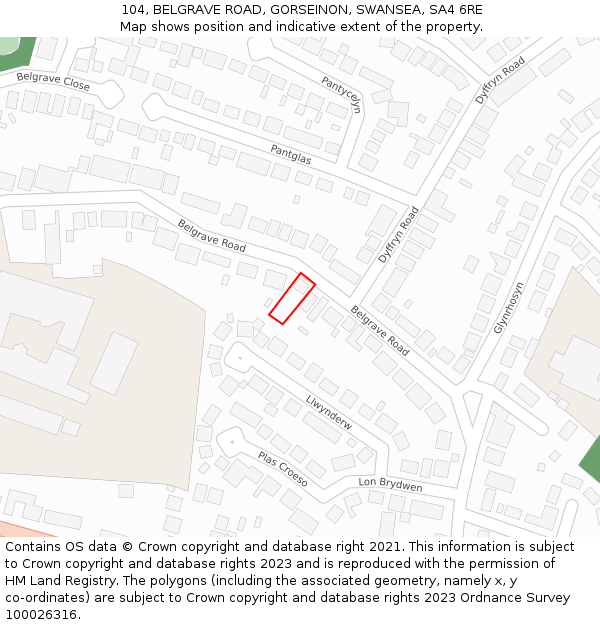 104, BELGRAVE ROAD, GORSEINON, SWANSEA, SA4 6RE: Location map and indicative extent of plot