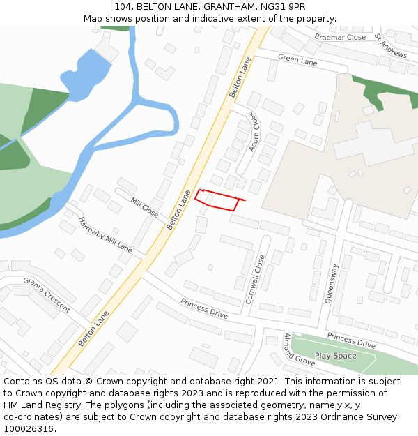 104, BELTON LANE, GRANTHAM, NG31 9PR: Location map and indicative extent of plot