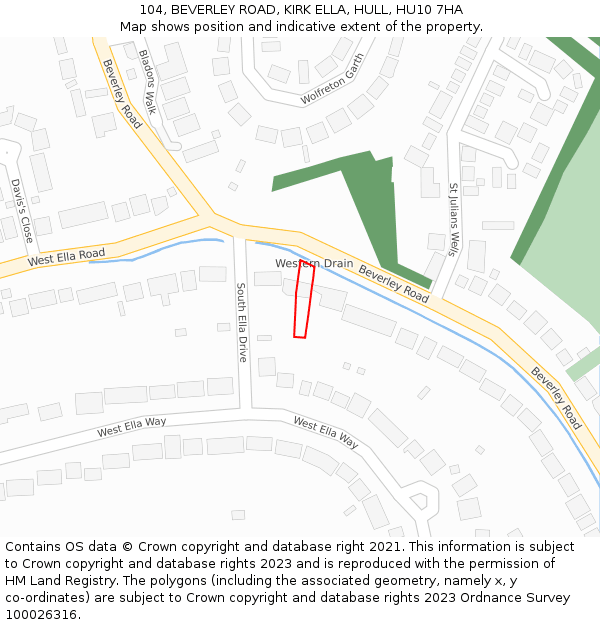 104, BEVERLEY ROAD, KIRK ELLA, HULL, HU10 7HA: Location map and indicative extent of plot