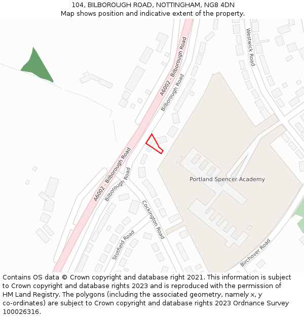 104, BILBOROUGH ROAD, NOTTINGHAM, NG8 4DN: Location map and indicative extent of plot