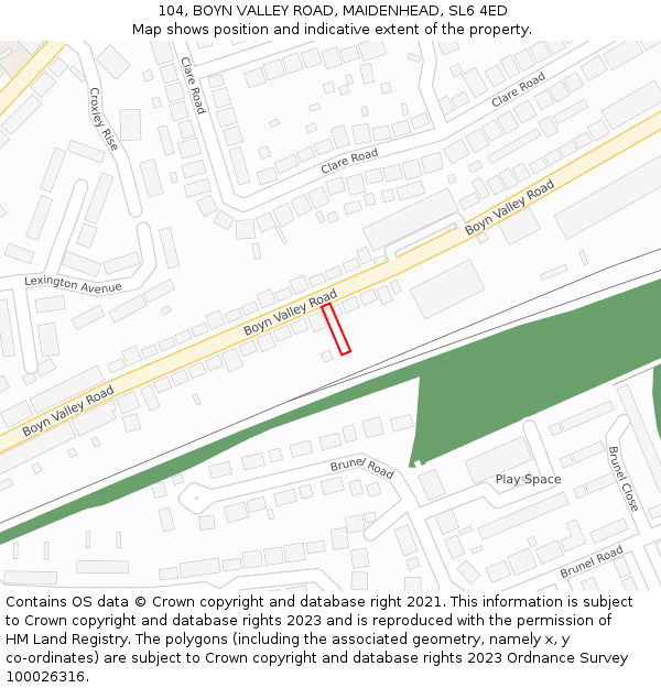 104, BOYN VALLEY ROAD, MAIDENHEAD, SL6 4ED: Location map and indicative extent of plot