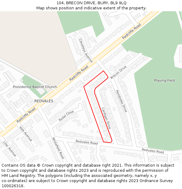 104, BRECON DRIVE, BURY, BL9 9LQ: Location map and indicative extent of plot