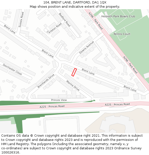 104, BRENT LANE, DARTFORD, DA1 1QX: Location map and indicative extent of plot