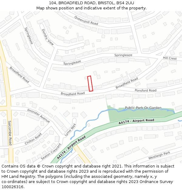 104, BROADFIELD ROAD, BRISTOL, BS4 2UU: Location map and indicative extent of plot