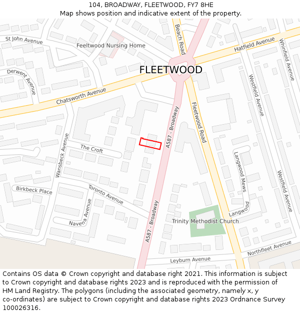 104, BROADWAY, FLEETWOOD, FY7 8HE: Location map and indicative extent of plot