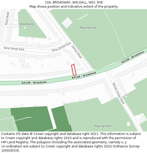 104, BROADWAY, WALSALL, WS1 3HE: Location map and indicative extent of plot
