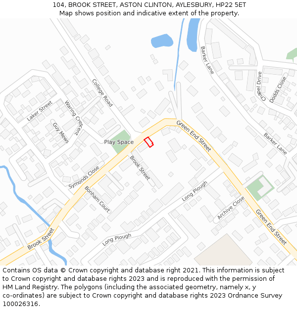 104, BROOK STREET, ASTON CLINTON, AYLESBURY, HP22 5ET: Location map and indicative extent of plot