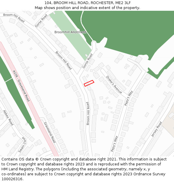 104, BROOM HILL ROAD, ROCHESTER, ME2 3LF: Location map and indicative extent of plot