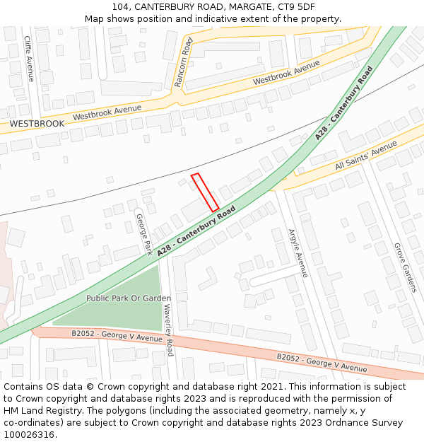 104, CANTERBURY ROAD, MARGATE, CT9 5DF: Location map and indicative extent of plot