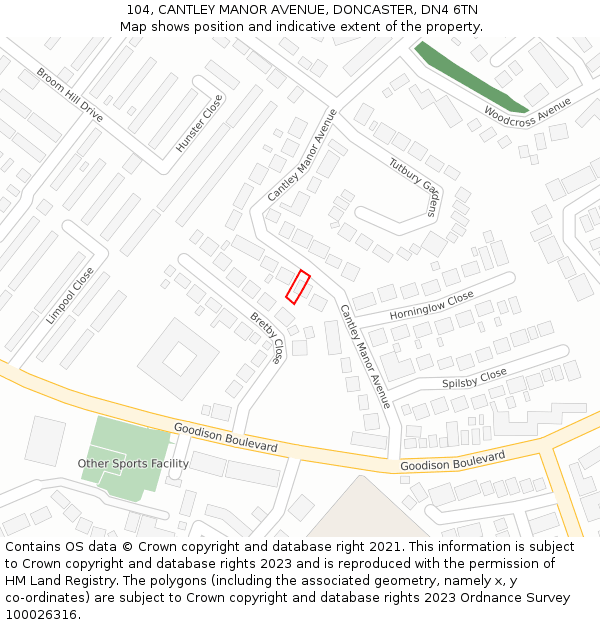 104, CANTLEY MANOR AVENUE, DONCASTER, DN4 6TN: Location map and indicative extent of plot