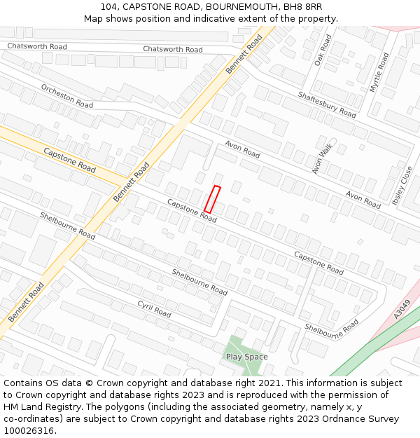 104, CAPSTONE ROAD, BOURNEMOUTH, BH8 8RR: Location map and indicative extent of plot