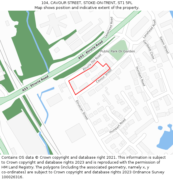 104, CAVOUR STREET, STOKE-ON-TRENT, ST1 5PL: Location map and indicative extent of plot