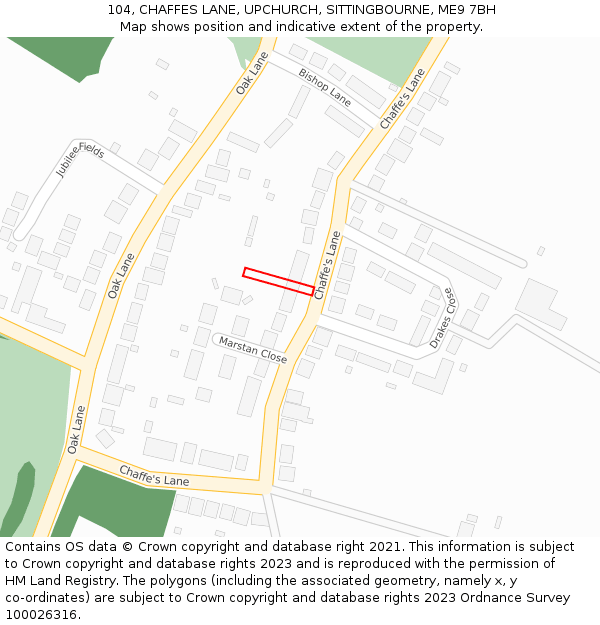 104, CHAFFES LANE, UPCHURCH, SITTINGBOURNE, ME9 7BH: Location map and indicative extent of plot