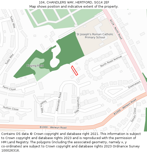 104, CHANDLERS WAY, HERTFORD, SG14 2EF: Location map and indicative extent of plot