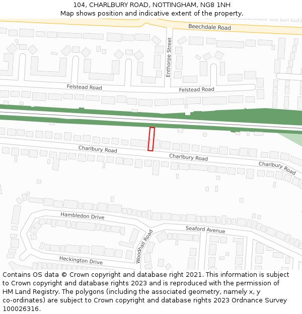 104, CHARLBURY ROAD, NOTTINGHAM, NG8 1NH: Location map and indicative extent of plot