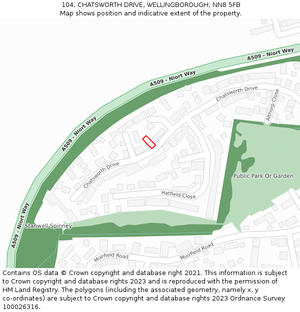 104, CHATSWORTH DRIVE, WELLINGBOROUGH, NN8 5FB: Location map and indicative extent of plot