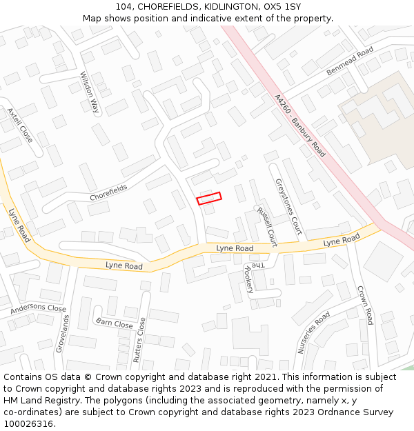 104, CHOREFIELDS, KIDLINGTON, OX5 1SY: Location map and indicative extent of plot