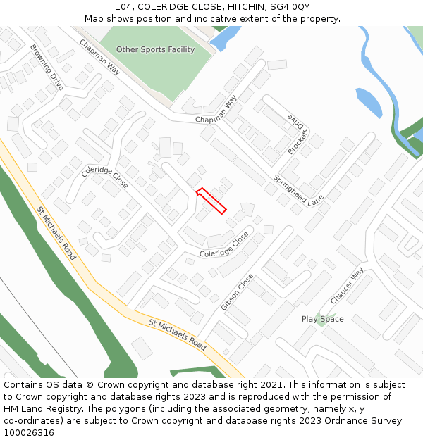 104, COLERIDGE CLOSE, HITCHIN, SG4 0QY: Location map and indicative extent of plot