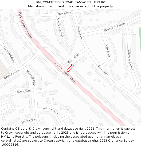 104, COMBERFORD ROAD, TAMWORTH, B79 8PF: Location map and indicative extent of plot