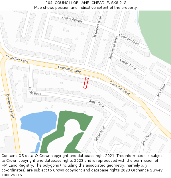 104, COUNCILLOR LANE, CHEADLE, SK8 2LG: Location map and indicative extent of plot