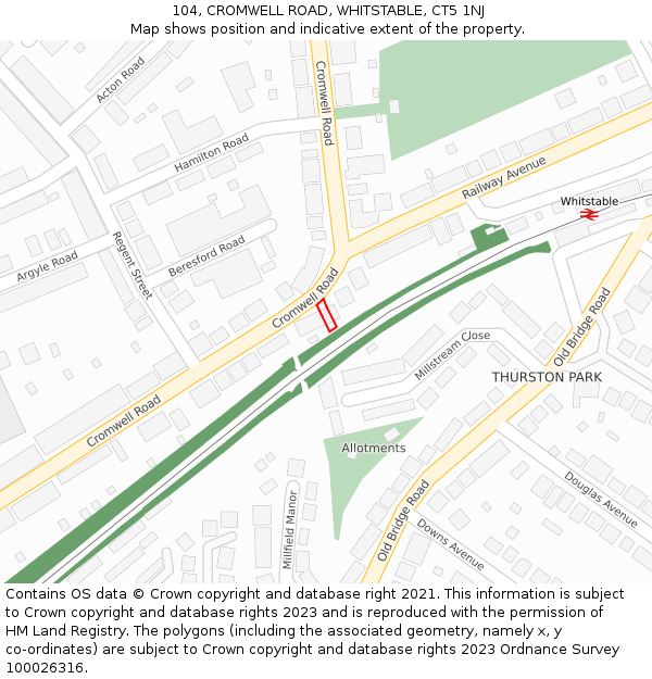 104, CROMWELL ROAD, WHITSTABLE, CT5 1NJ: Location map and indicative extent of plot