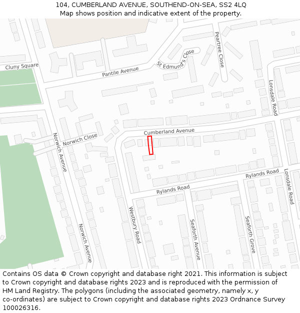 104, CUMBERLAND AVENUE, SOUTHEND-ON-SEA, SS2 4LQ: Location map and indicative extent of plot