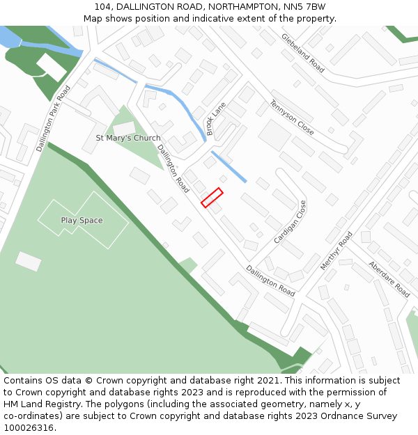 104, DALLINGTON ROAD, NORTHAMPTON, NN5 7BW: Location map and indicative extent of plot