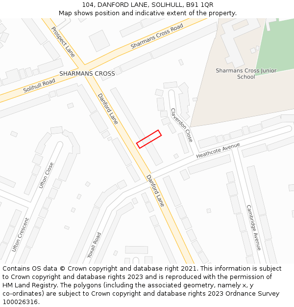 104, DANFORD LANE, SOLIHULL, B91 1QR: Location map and indicative extent of plot