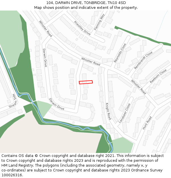 104, DARWIN DRIVE, TONBRIDGE, TN10 4SD: Location map and indicative extent of plot