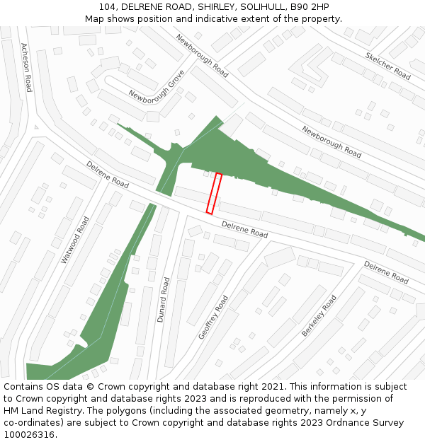 104, DELRENE ROAD, SHIRLEY, SOLIHULL, B90 2HP: Location map and indicative extent of plot