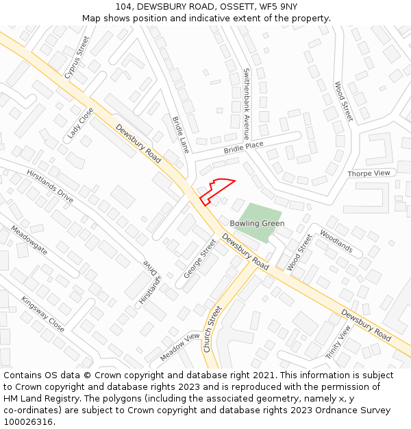 104, DEWSBURY ROAD, OSSETT, WF5 9NY: Location map and indicative extent of plot