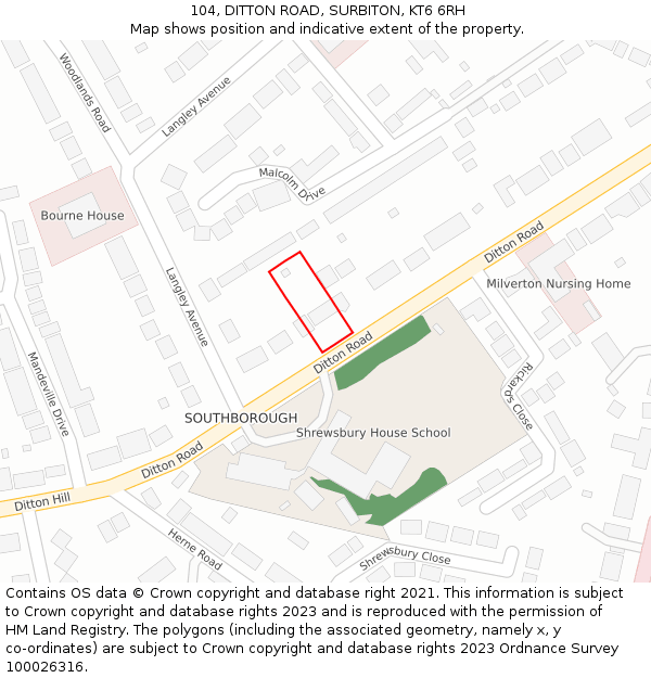 104, DITTON ROAD, SURBITON, KT6 6RH: Location map and indicative extent of plot