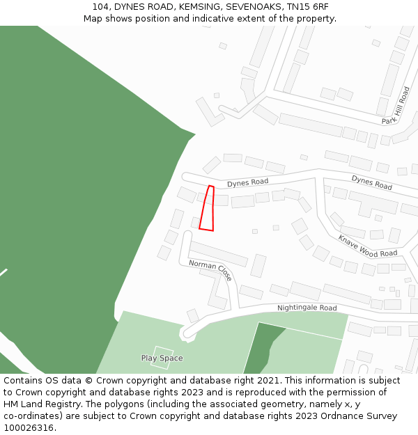 104, DYNES ROAD, KEMSING, SEVENOAKS, TN15 6RF: Location map and indicative extent of plot