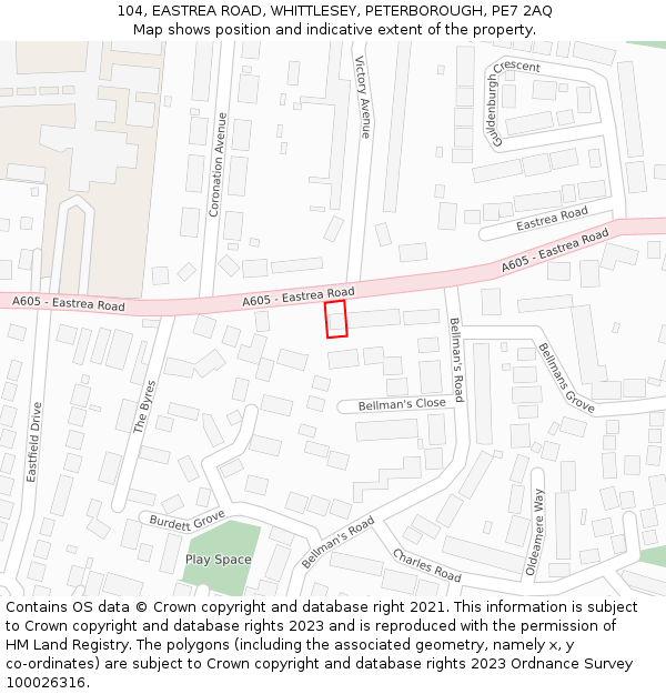 104, EASTREA ROAD, WHITTLESEY, PETERBOROUGH, PE7 2AQ: Location map and indicative extent of plot