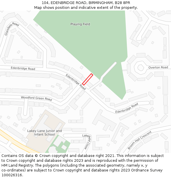 104, EDENBRIDGE ROAD, BIRMINGHAM, B28 8PR: Location map and indicative extent of plot