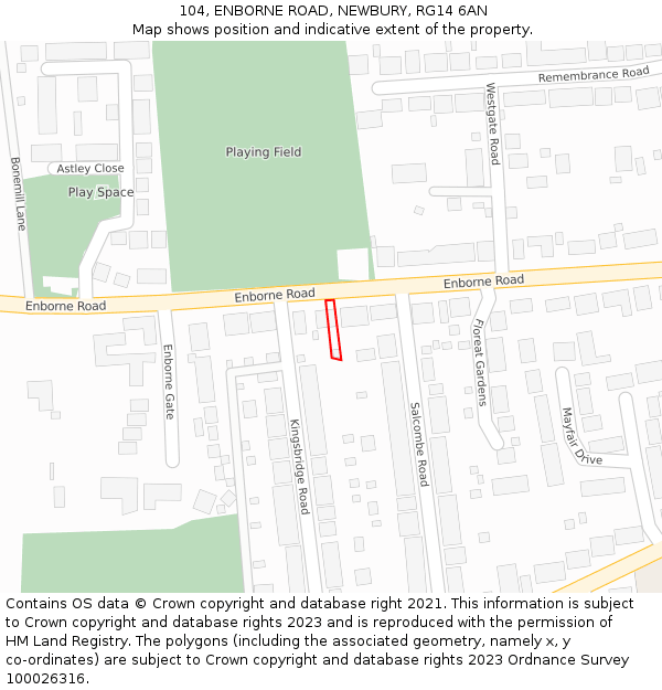 104, ENBORNE ROAD, NEWBURY, RG14 6AN: Location map and indicative extent of plot
