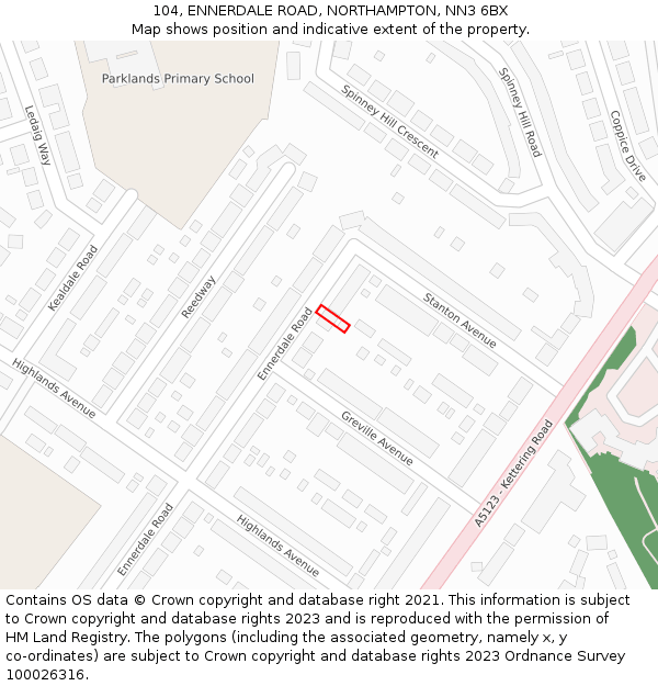 104, ENNERDALE ROAD, NORTHAMPTON, NN3 6BX: Location map and indicative extent of plot