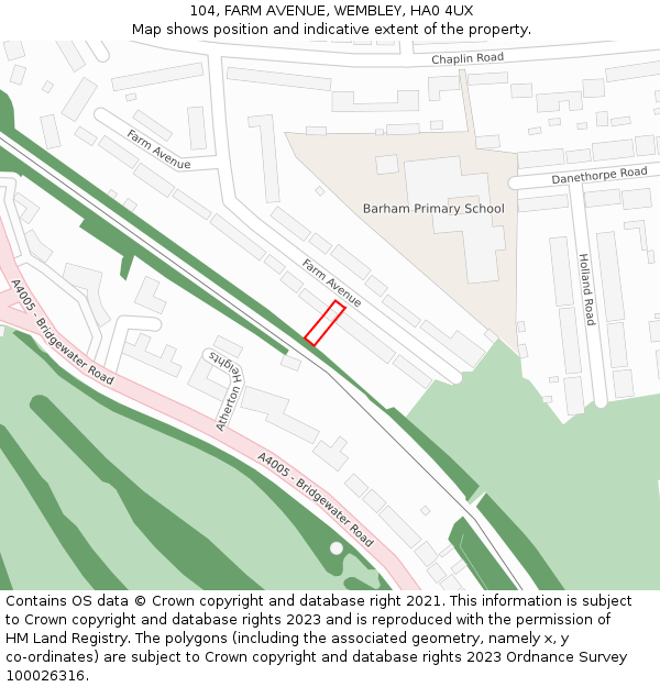 104, FARM AVENUE, WEMBLEY, HA0 4UX: Location map and indicative extent of plot