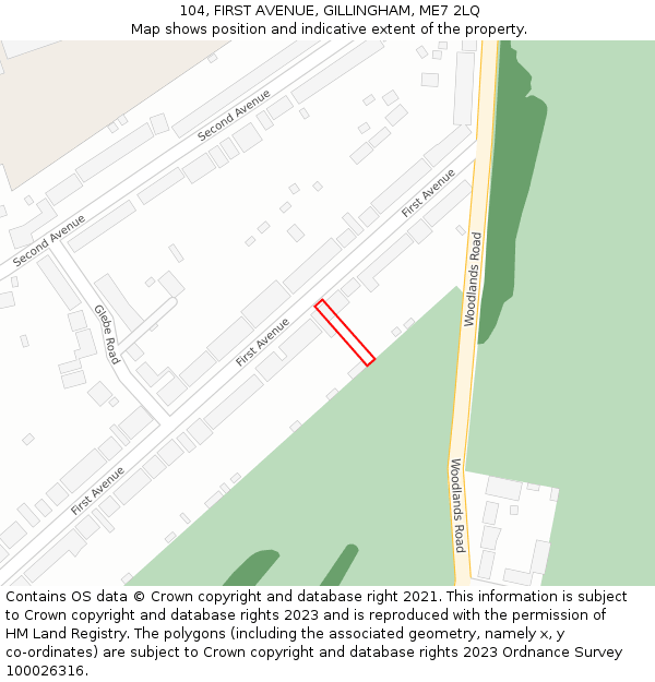 104, FIRST AVENUE, GILLINGHAM, ME7 2LQ: Location map and indicative extent of plot