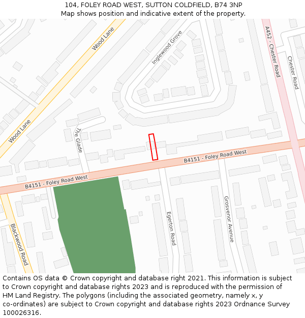 104, FOLEY ROAD WEST, SUTTON COLDFIELD, B74 3NP: Location map and indicative extent of plot