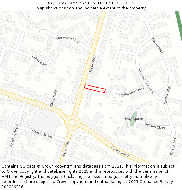 104, FOSSE WAY, SYSTON, LEICESTER, LE7 1NG: Location map and indicative extent of plot