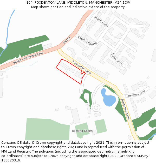 104, FOXDENTON LANE, MIDDLETON, MANCHESTER, M24 1QW: Location map and indicative extent of plot