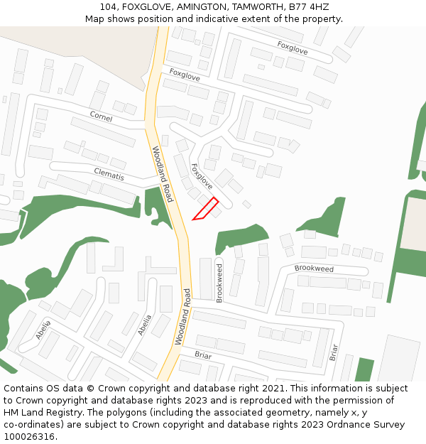 104, FOXGLOVE, AMINGTON, TAMWORTH, B77 4HZ: Location map and indicative extent of plot