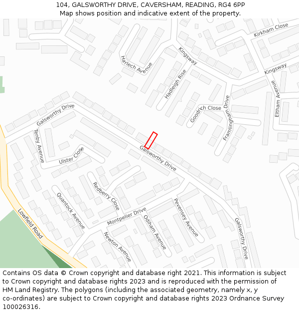 104, GALSWORTHY DRIVE, CAVERSHAM, READING, RG4 6PP: Location map and indicative extent of plot