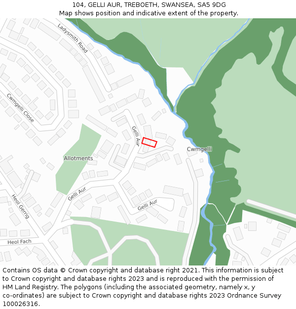 104, GELLI AUR, TREBOETH, SWANSEA, SA5 9DG: Location map and indicative extent of plot